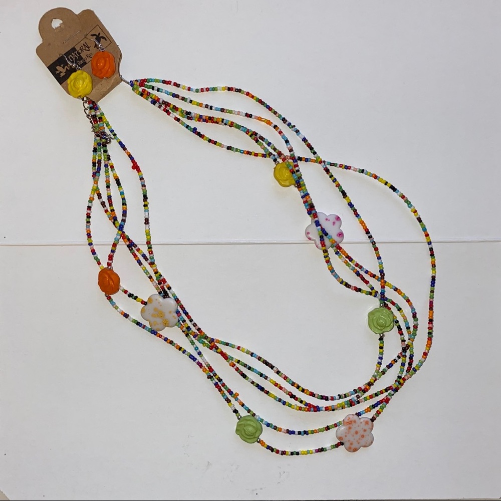 Bohemian Colorful Floral Necklace Earring Set